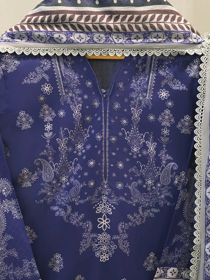 AGHANOOR PRINTED LAWN SHIRT & LAWN DUPATTA-Blue