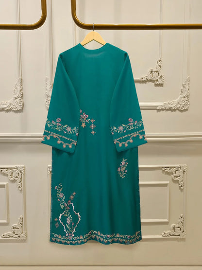 Aghanoor Heavily Embroidered Khaadi Silk 2 Piece-Emerald Green