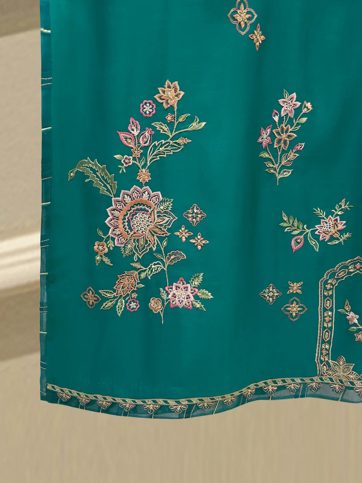 Aghanoor Heavily Embroidered Khaadi Silk 2 Piece-Emerald Green