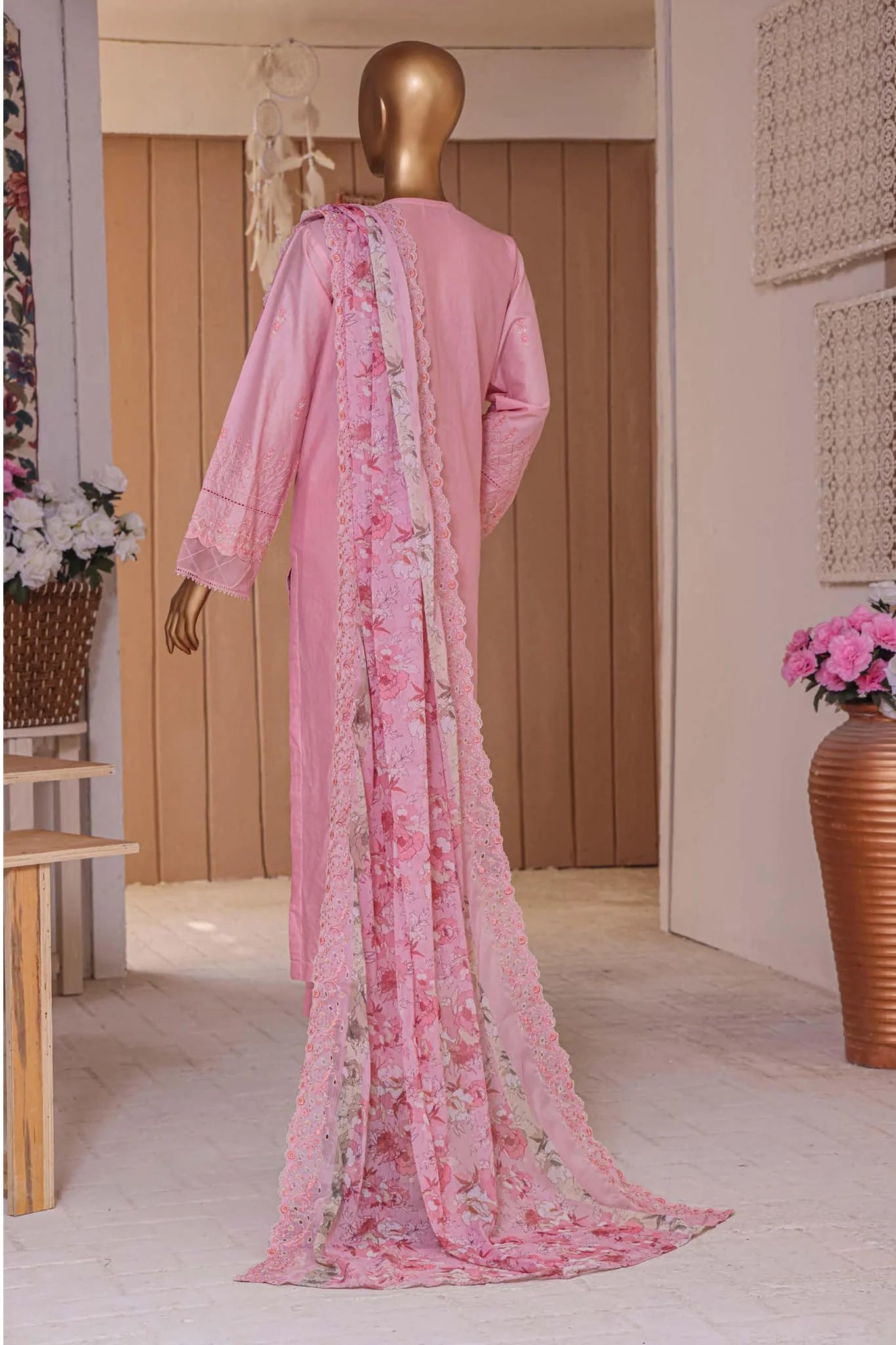 Bin Saeed Dhagakari Cutwork & Embroidered 3 Piece Suit