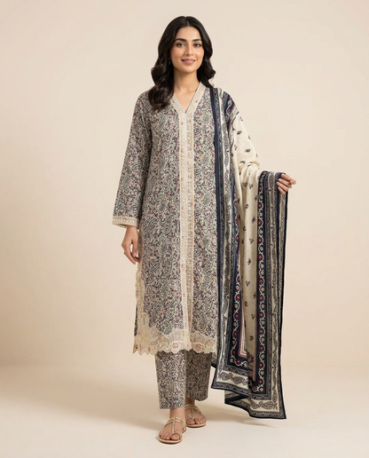 Bin Saeed Embroidered Lawn Front Open Style 3 Piece