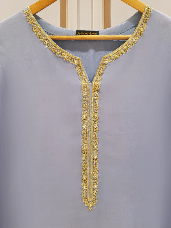 AGHANOOR TWO PIECE 100% PURE CHIFFON BEAUTIFUL EMBROIDERED SHIRT WITH DUPATTA