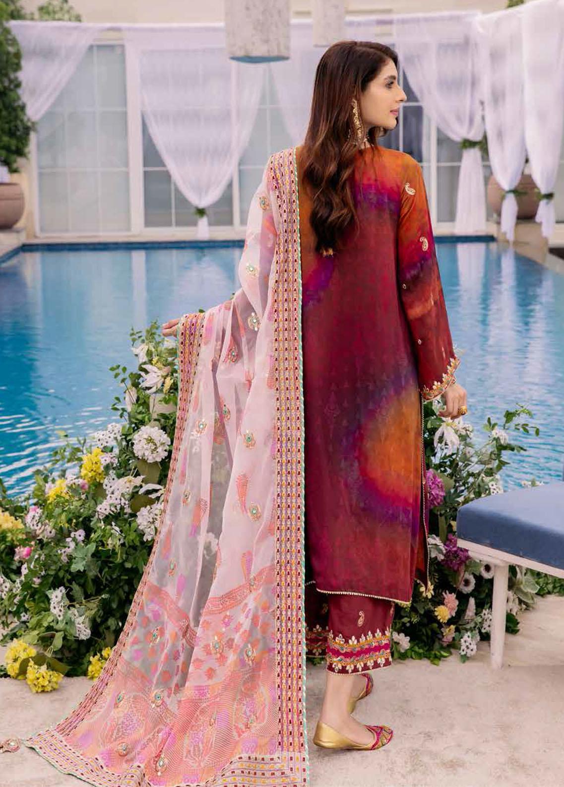 Charizma Naranji Embroidered Viscose Silk 3 Piece Suit