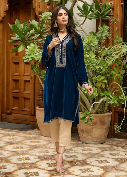 Dhanak Pret Embroidered Velvet Kurti