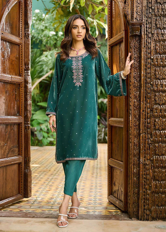 Dhanak Pret Embroidered Velvet Shirt & Pant- 2 Piece