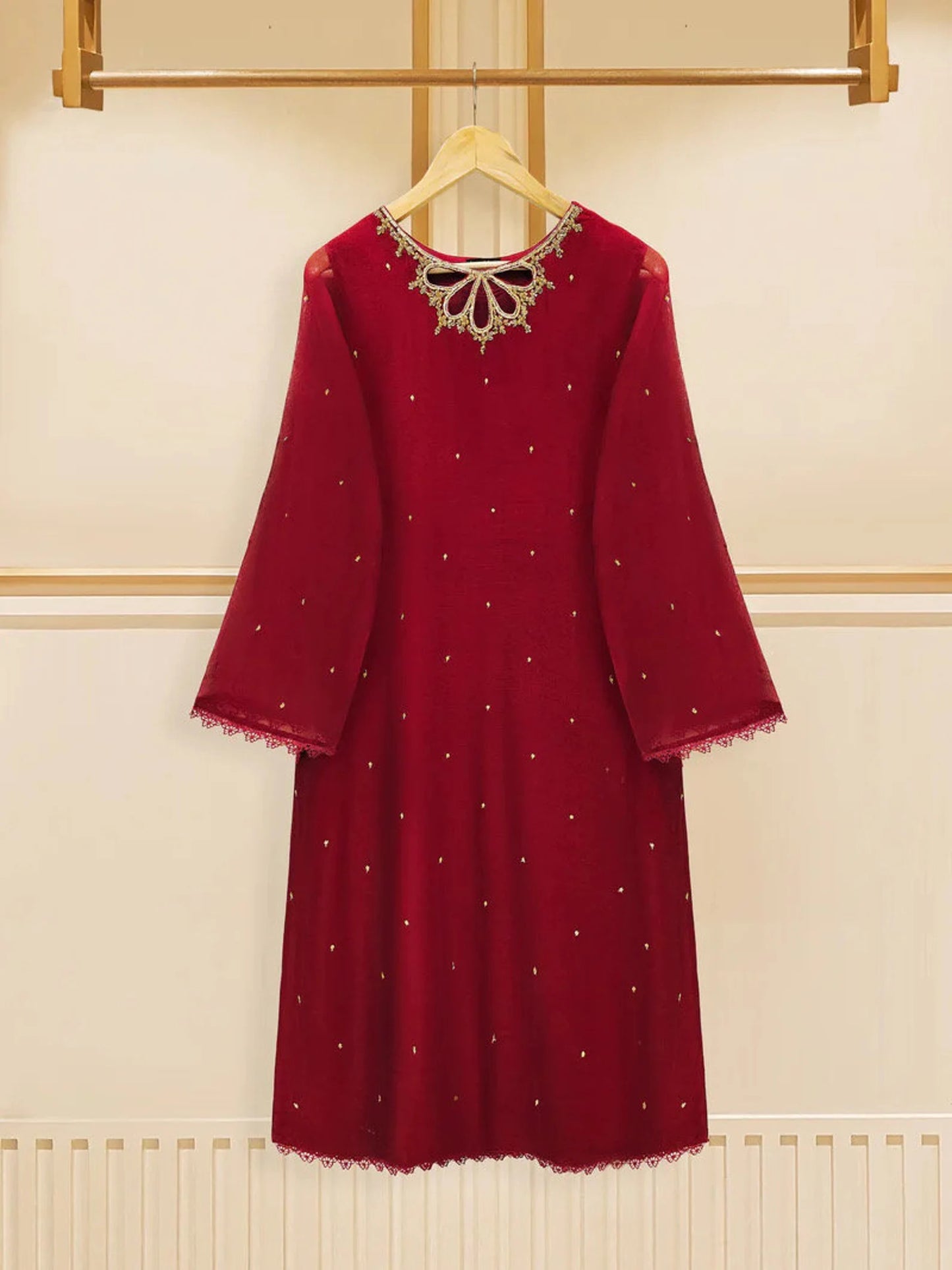 AGHANOOR 3 PIECE PURE COTTON NET EMBROIDERED SUIT