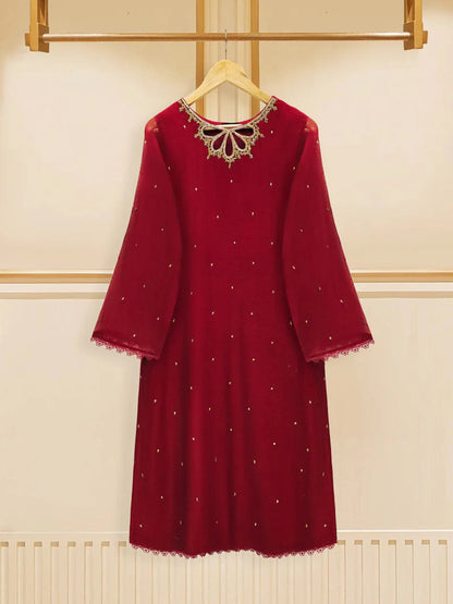 AGHANOOR 3 PIECE PURE COTTON NET EMBROIDERED SUIT