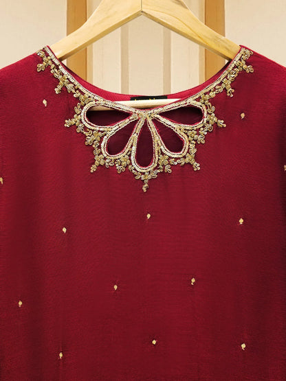 AGHANOOR 3 PIECE PURE COTTON NET EMBROIDERED SUIT