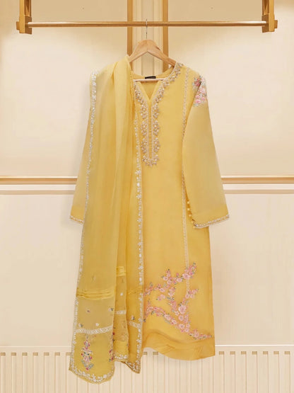 AGHANOOR 3 PIECE PURE ORGANZA EMBROIDERED SUIT
