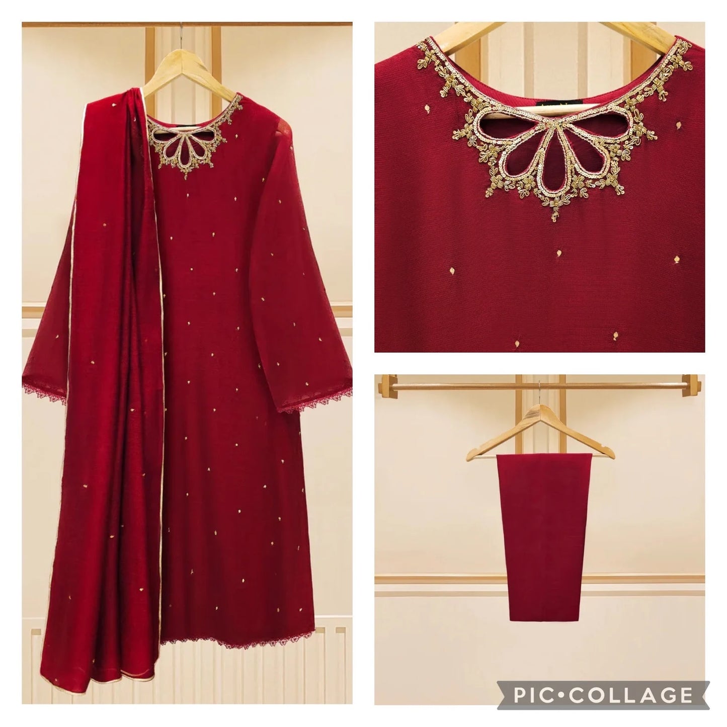 AGHANOOR 3 PIECE PURE COTTON NET EMBROIDERED SUIT