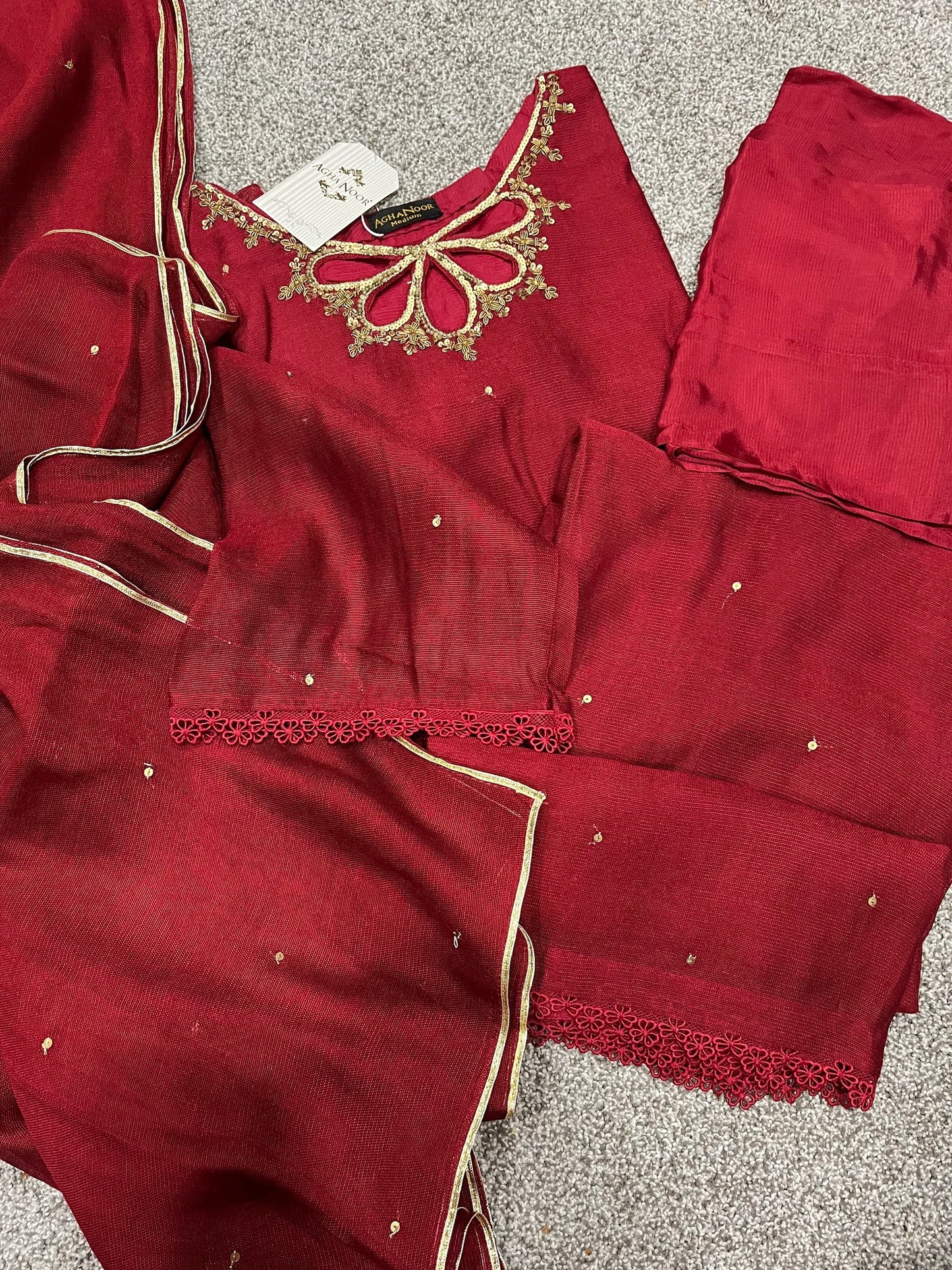 AGHANOOR 3 PIECE PURE COTTON NET EMBROIDERED SUIT