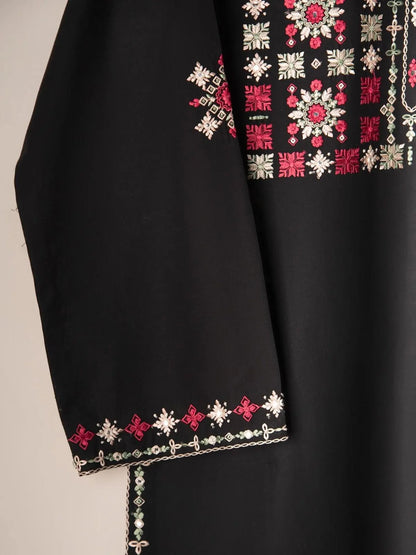 AGHANOOR PIMA COTTON LAWN EMBROIDERED SHIRT-BLACK