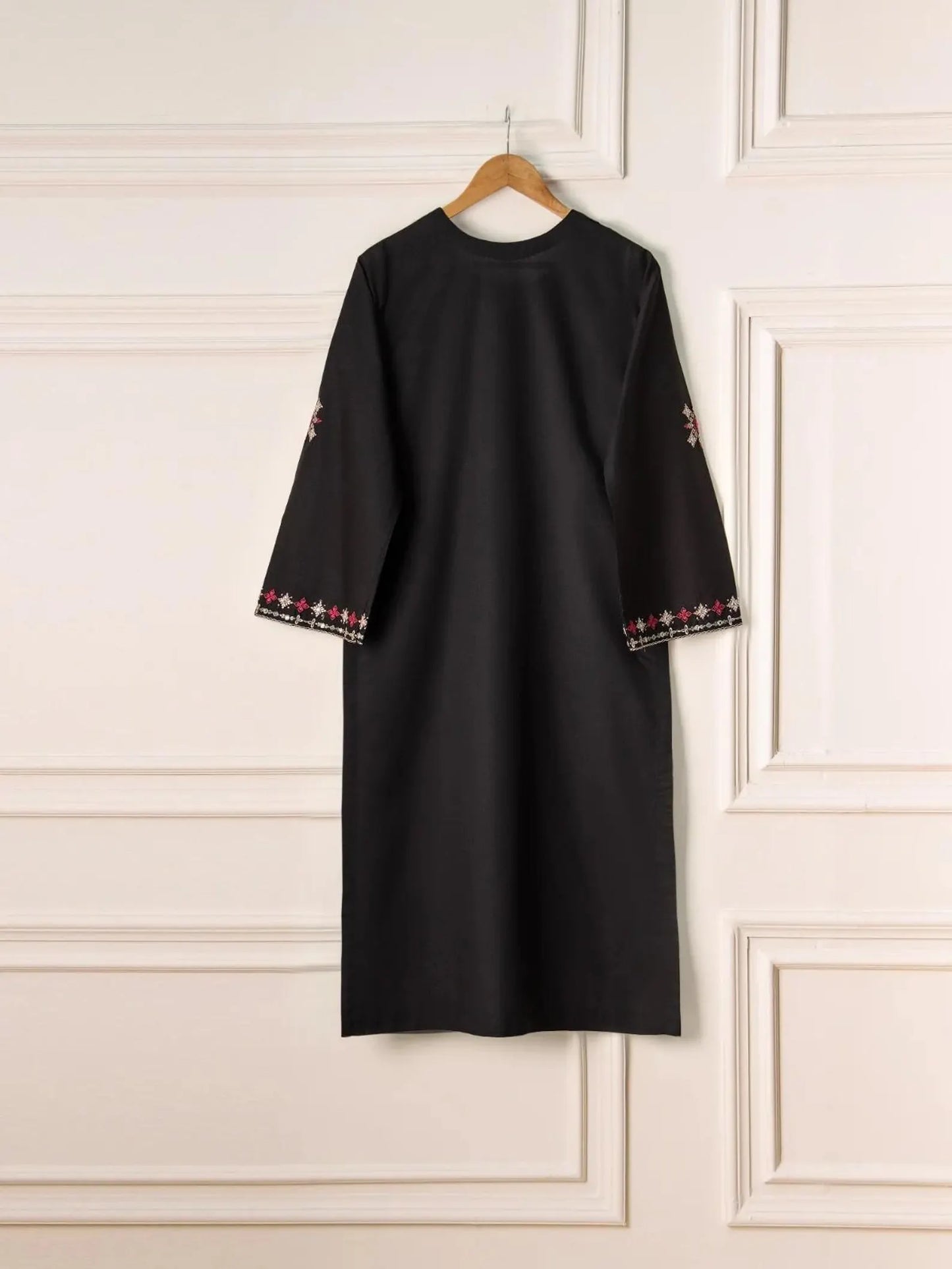 AGHANOOR PIMA COTTON LAWN EMBROIDERED SHIRT-BLACK