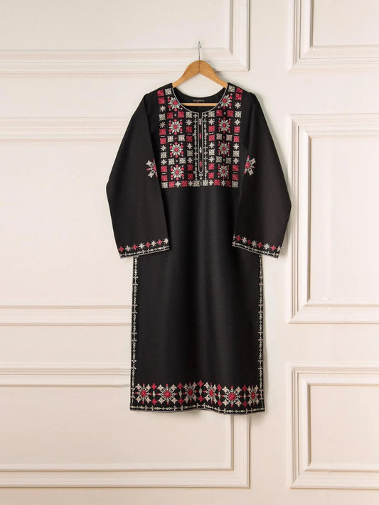 AGHANOOR PIMA COTTON LAWN EMBROIDERED SHIRT-BLACK