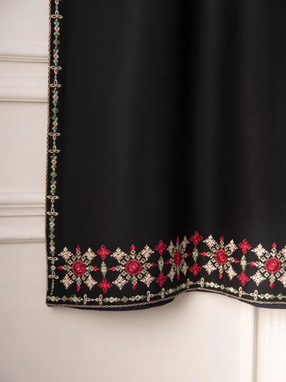 AGHANOOR PIMA COTTON LAWN EMBROIDERED SHIRT-BLACK