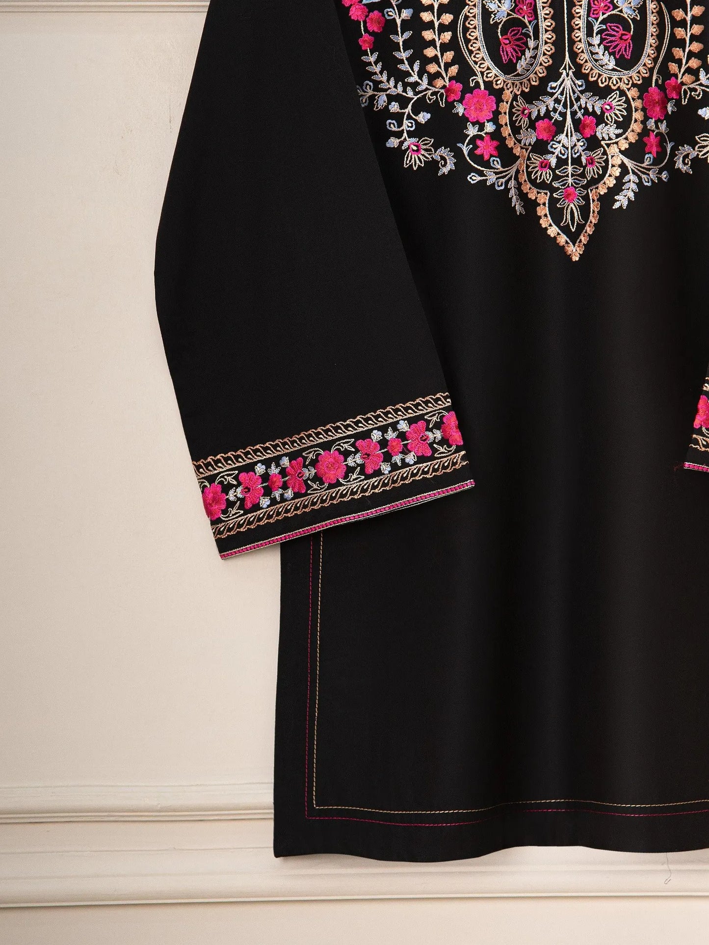 AGHANOOR COTTON NET EMB SHIRT WITH FARSHI SILK TROUSER