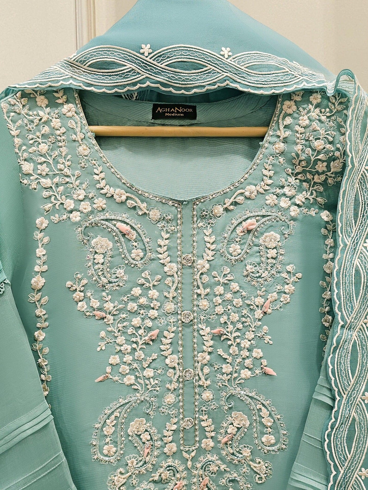 Aghanoor Embroidered Organza 3 Piece Suit