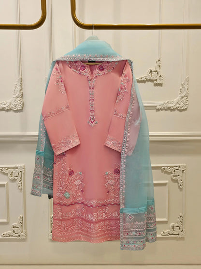 Aghanoor Heavily Embroidered Organza 3 Piece Suit