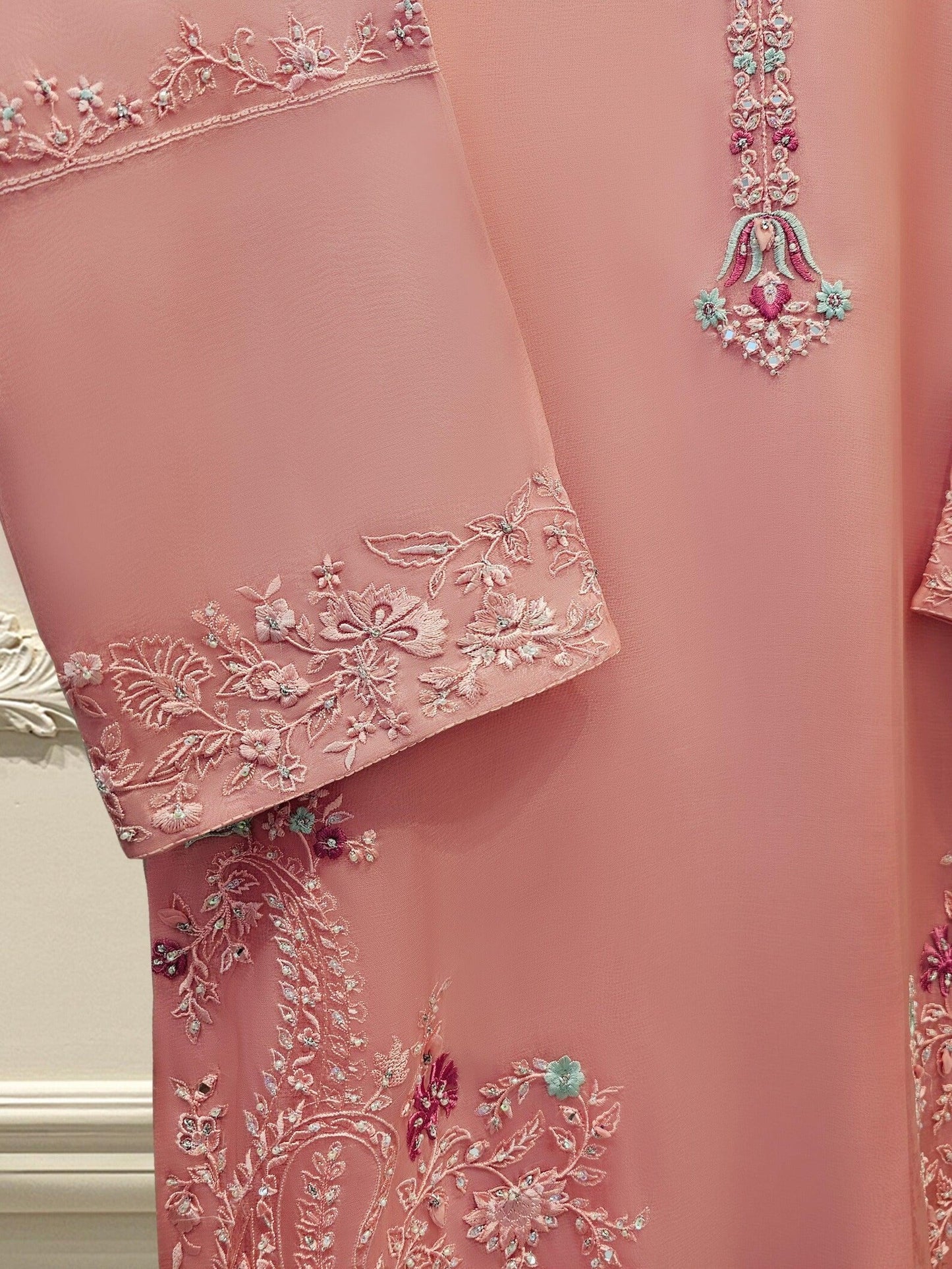 Aghanoor Heavily Embroidered Organza 3 Piece Suit