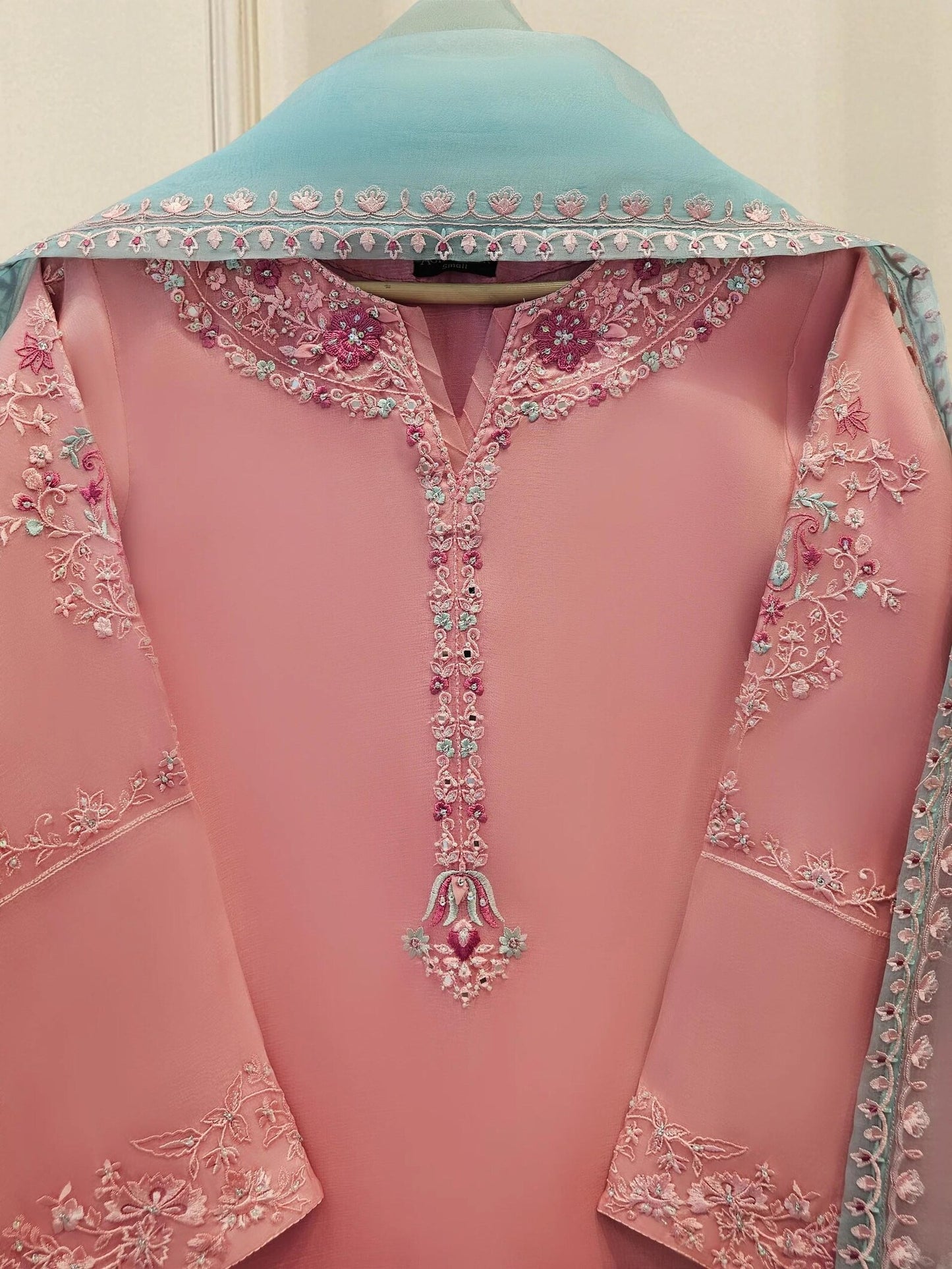 Aghanoor Heavily Embroidered Organza 3 Piece Suit