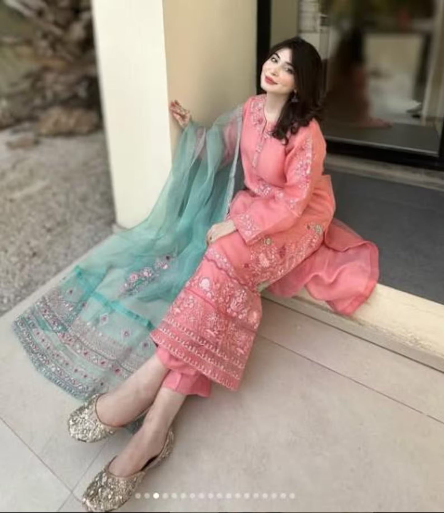 Aghanoor Heavily Embroidered Organza 3 Piece Suit