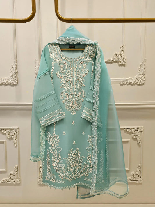Aghanoor Embroidered Organza 3 Piece Suit