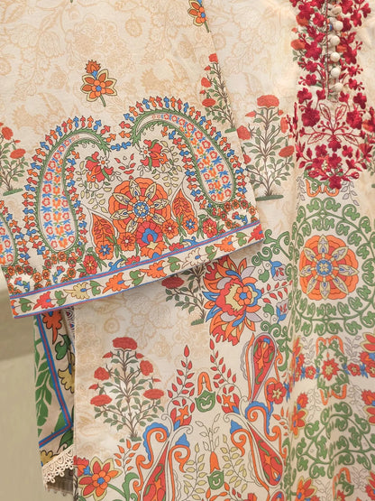 AGHANOOR PURE EMBROIDERED LAWN SHIRT, PANT & SILK DUPATTA