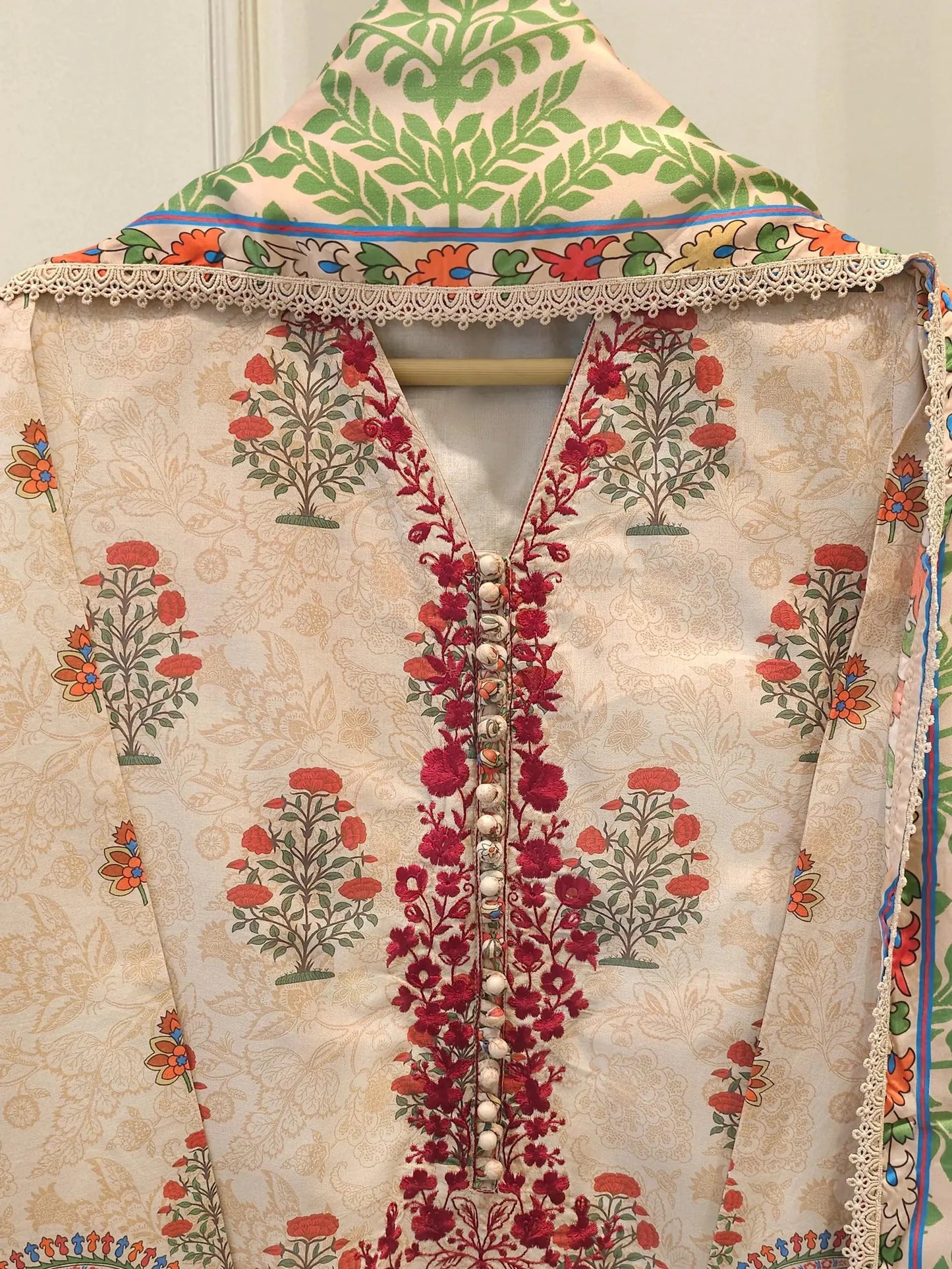 AGHANOOR PURE EMBROIDERED LAWN SHIRT, PANT & SILK DUPATTA