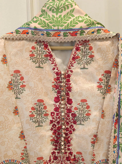 AGHANOOR PURE EMBROIDERED LAWN SHIRT, PANT & SILK DUPATTA