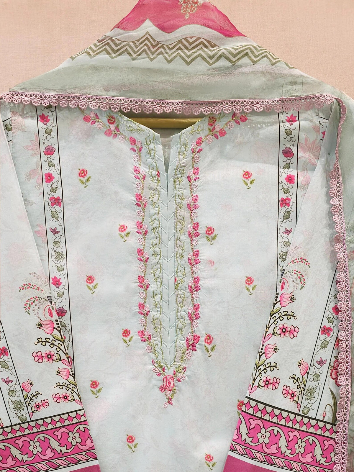 AGHANOOR EMBROIDERED LAWN SHIRT WITH CHIFFON DUPATTA