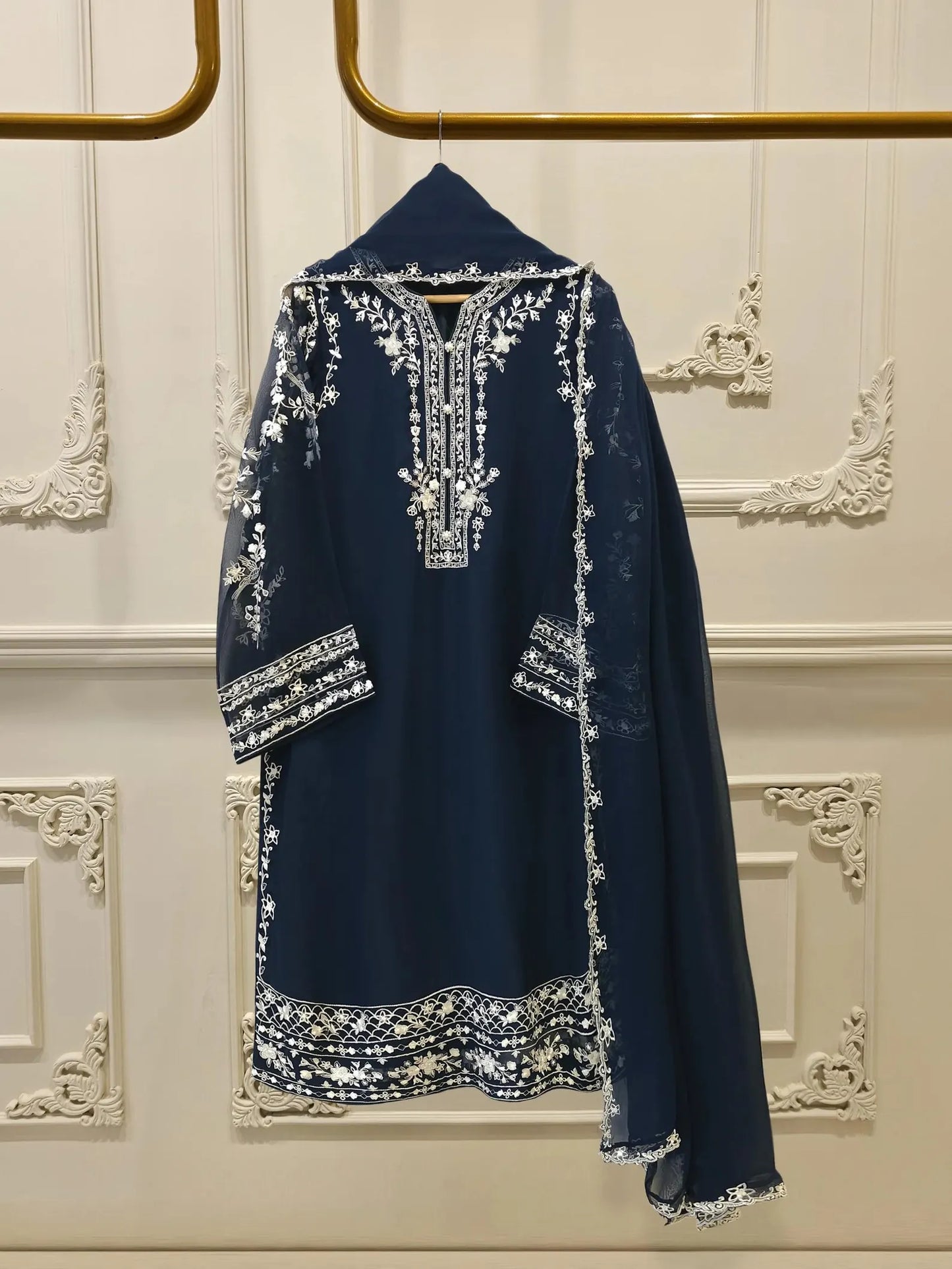 Aghanoor Pure Chiffon Embroidered 3 Piece Suit