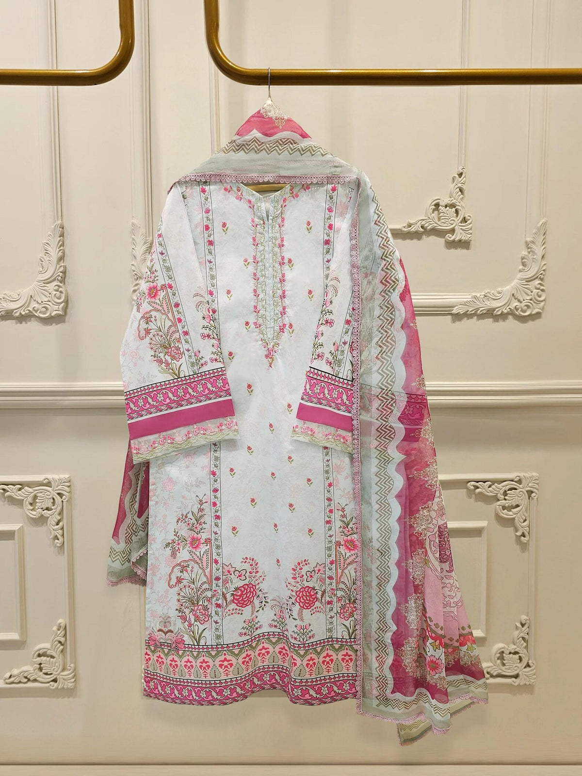 AGHANOOR EMBROIDERED LAWN SHIRT WITH CHIFFON DUPATTA