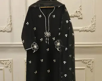 AGHANOOR COTTON NET EMB SUIT WITH CHIFFON DUPATTA