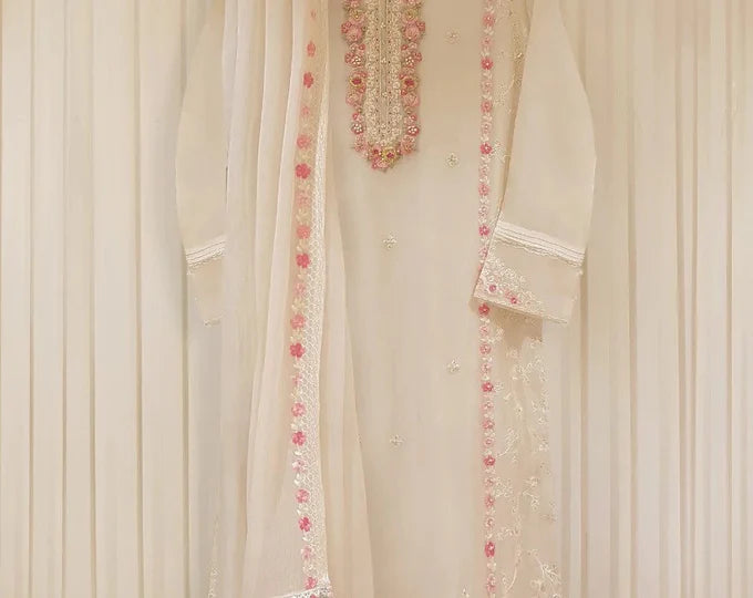 AGHANOOR PURE CHIFFON BEAUTIFUL EMBROIDERED 3 PIECE