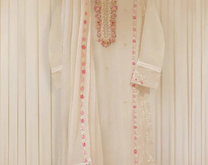 AGHANOOR PURE CHIFFON BEAUTIFUL EMBROIDERED 3 PIECE