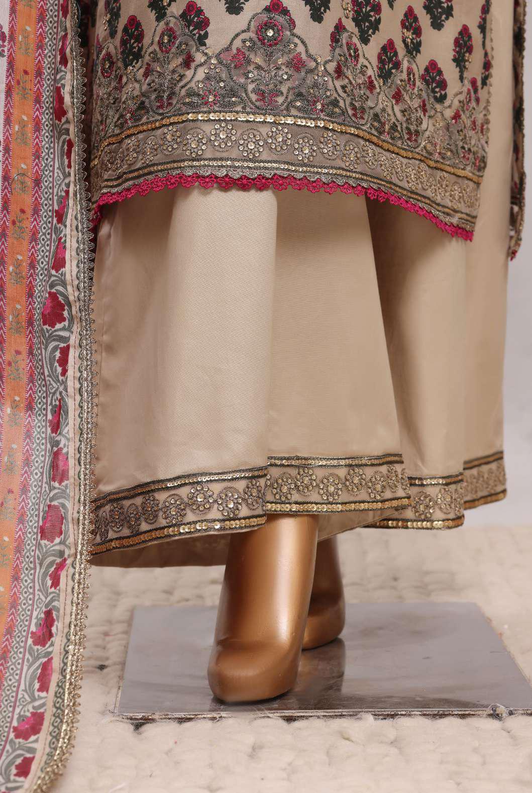 Sadabahar Festive Embroidered Lawn Cotton 3 Piece-Fawn