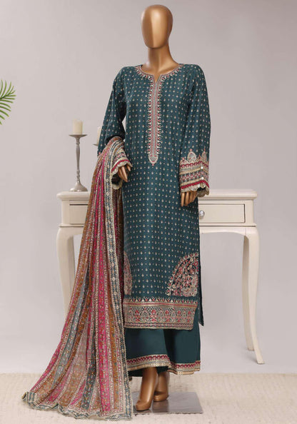 Sadabahar Festive Embroidered Lawn Cotton 3 Piece-Bottle Green