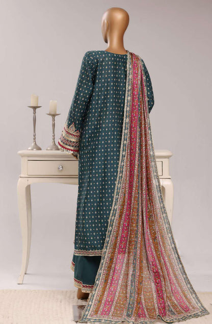 Sadabahar Festive Embroidered Lawn Cotton 3 Piece-Bottle Green