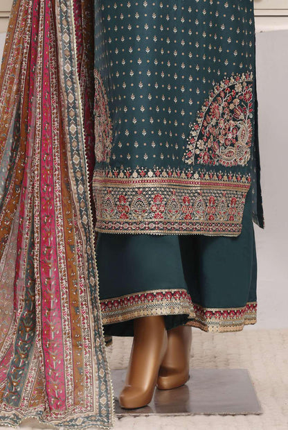 Sadabahar Festive Embroidered Lawn Cotton 3 Piece-Bottle Green