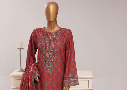 Sadabahar Festive Embroidered Lawn Cotton 3 Piece-Maroon