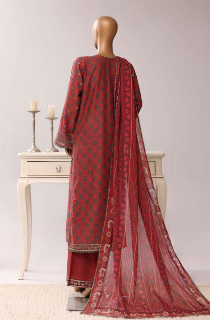 Sadabahar Festive Embroidered Lawn Cotton 3 Piece-Maroon