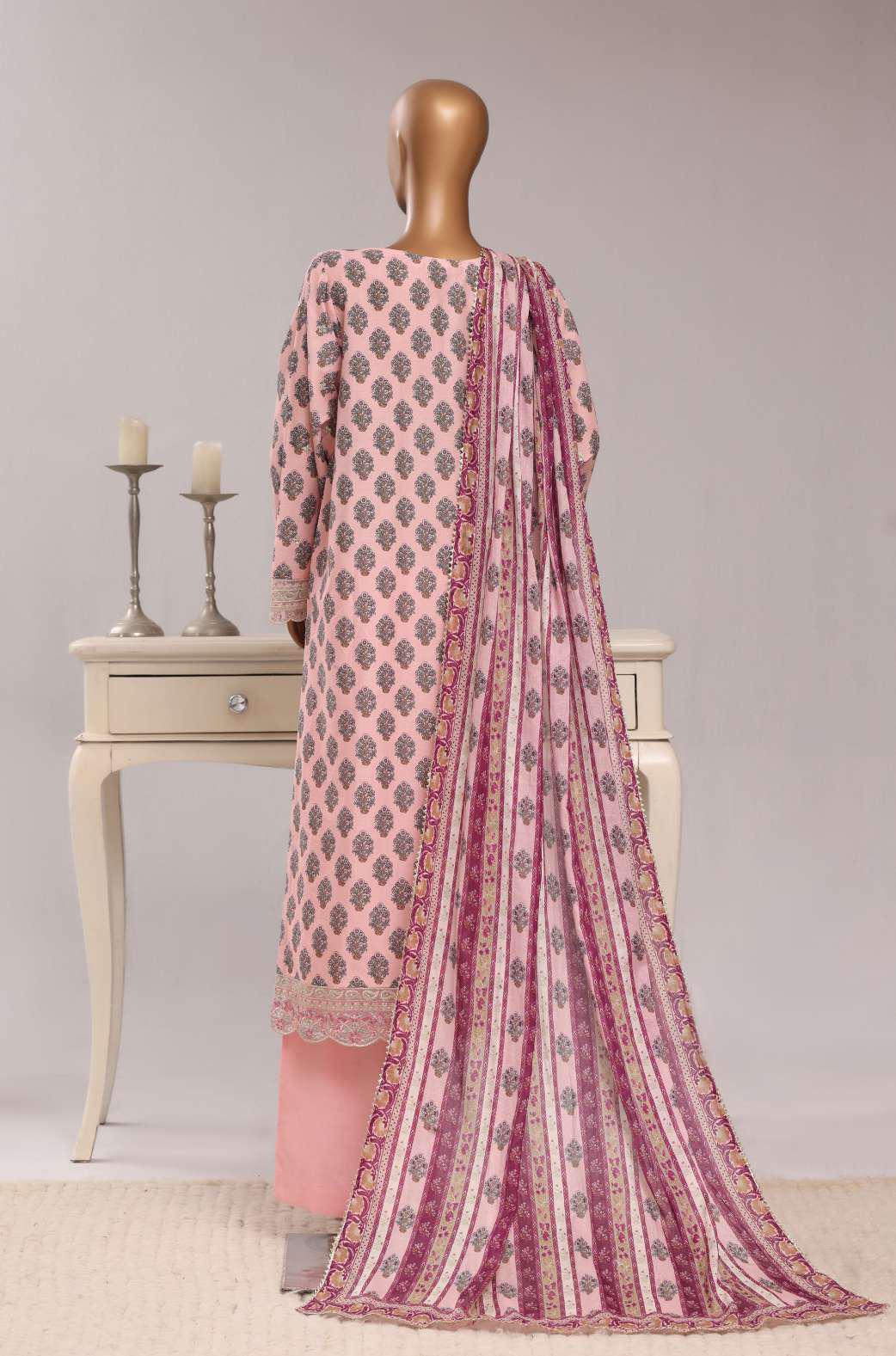 Sadabahar Festive Embroidered Lawn Cotton 3 Piece-Pink