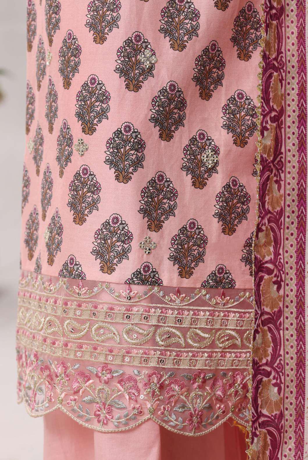 Sadabahar Festive Embroidered Lawn Cotton 3 Piece-Pink
