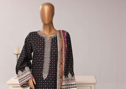 Sadabahar Festive Embroidered Lawn Cotton 3 Piece-Black