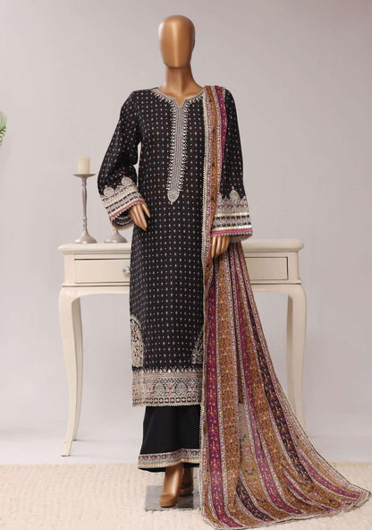 Sadabahar Festive Embroidered Lawn Cotton 3 Piece-Black