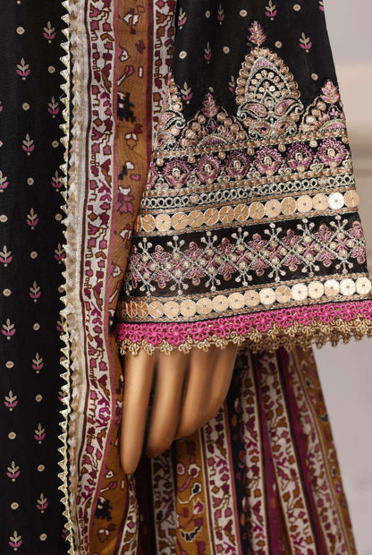 Sadabahar Festive Embroidered Lawn Cotton 3 Piece-Black