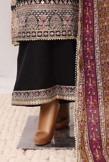 Sadabahar Festive Embroidered Lawn Cotton 3 Piece-Black