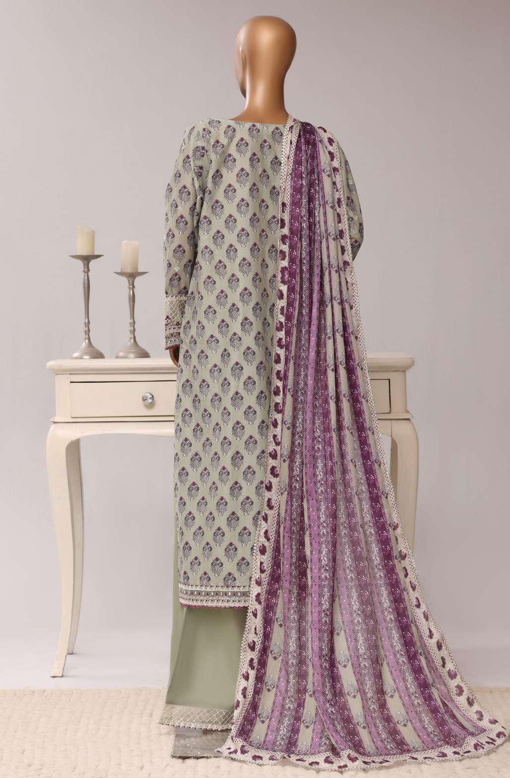 Sadabahar Festive Embroidered Lawn Cotton 3 Piece-Pastal Green