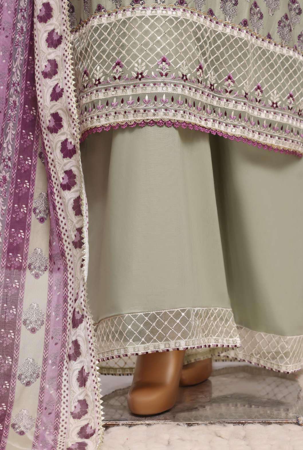 Sadabahar Festive Embroidered Lawn Cotton 3 Piece-Pastal Green