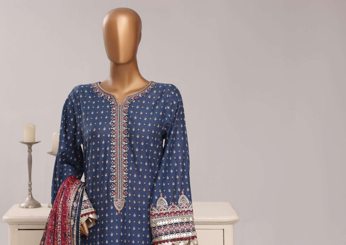 Sadabahar Festive Embroidered Lawn Cotton 3 Piece-Blue